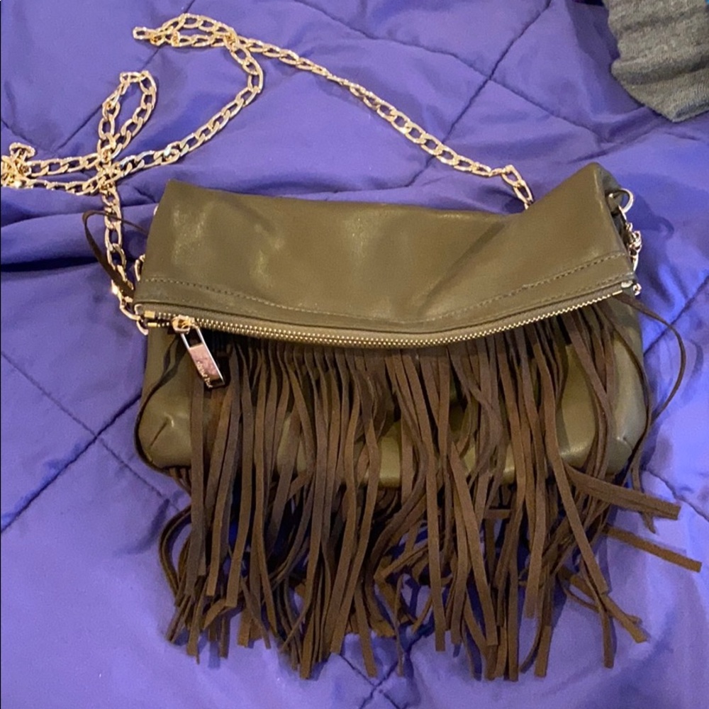 Deux Lux green leather fold over crossbody bag